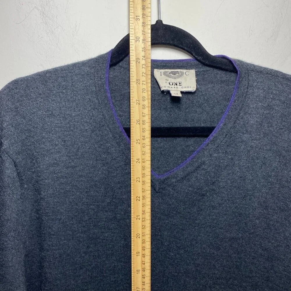 100% Cashmere Quiet Luxury Old Money‎ Pullover Butter Soft V Neck Sweater L Gray